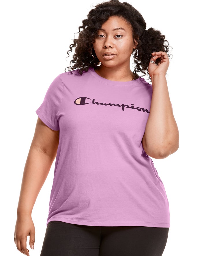 Champion Plus Classic Script Logo - Naisten Pinkki T-Paita - Suomi 5971204-TB